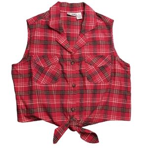 Sun River Red Plaid Tie Waist Country Girl Top SZ XL